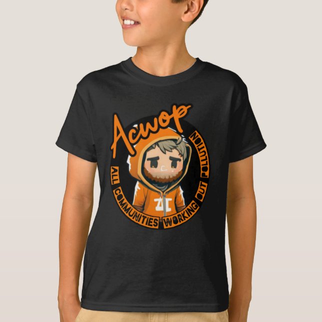 Acwop Kids T-Shirt Black/Orange (Front)