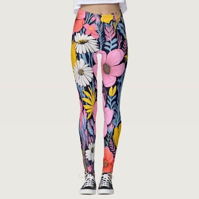 AD 001 - Floral digital pattern Leggings (Front)