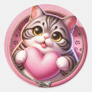 AD 002 - Cute cat digital graphic  Classic Round Sticker