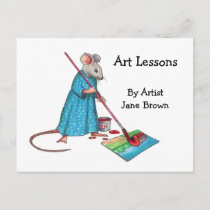 Ad For Art Lessons: Lady Mouse Painting A Picture Postcard