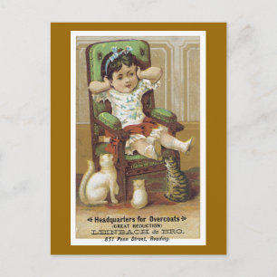 Ad Label Girl with her cats Victorian Postcard