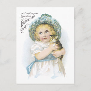 Ad Label Victorian Girl with kitten Postcard