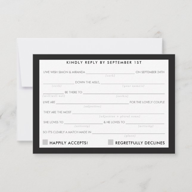 AD LIB RSVP REPLY fun simple bold minimal black Card (Front)