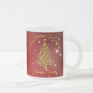 Ad Name Matching Set Christmas Red Gold Tree Star Frosted Glass Coffee Mug