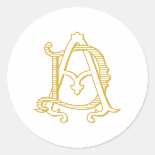 AD or DA Monogram vintage antique sticker in gold