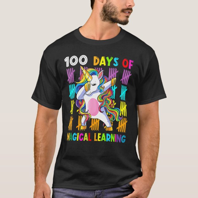 Adabbing Unicorn 100 Days Of Magical Learning 100t T-Shirt (Front)