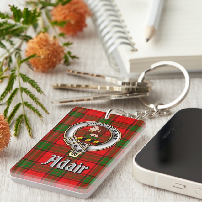 Adair Clan Badge/Tartan Rectangle Key Ring (Front Right)