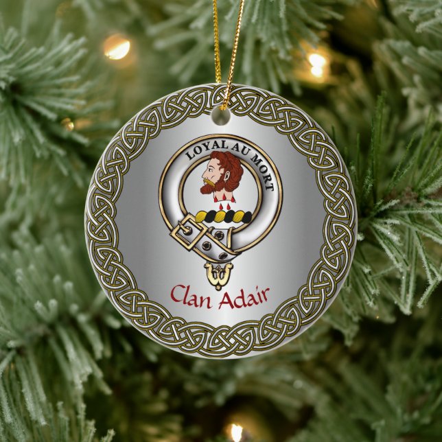 Adair Clan Badge & Tartan Thistle Personalised Ceramic Tree Decoration (Tree)