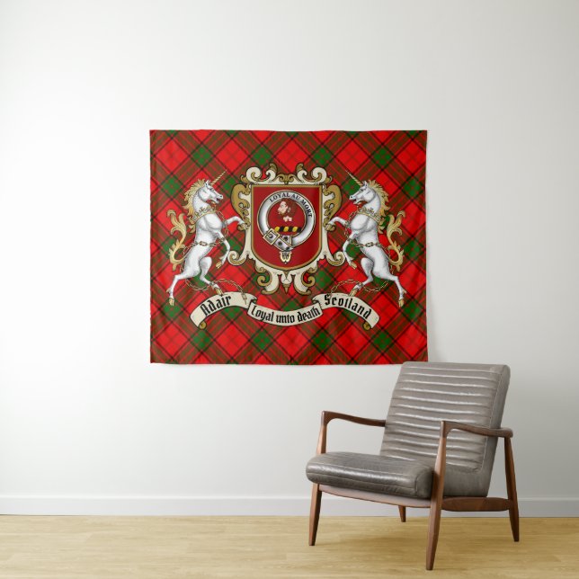 Adair Clan Badge & Unicorns w/Tartan  Tapestry (In Situ (Horizontal))