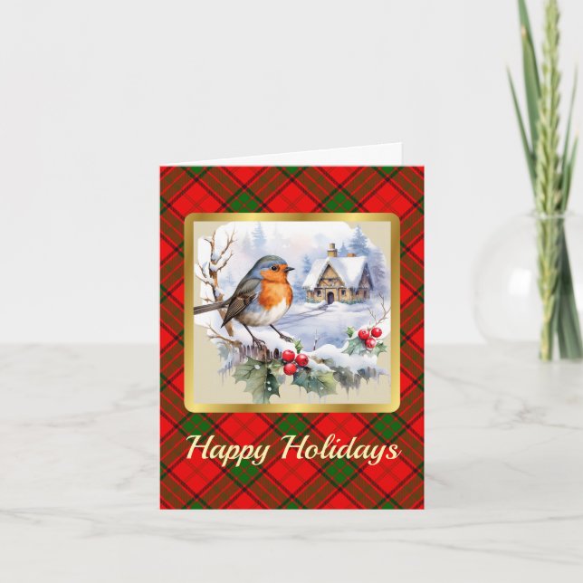 Adair Crest & Tartan w/Robin Personalised Xmas Card (Front)
