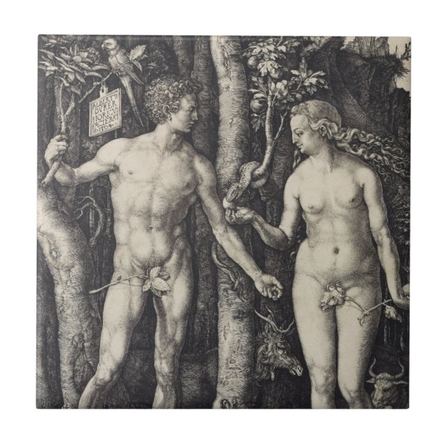 Adam and Eve Engraving by Albrecht Durer Tile (Front)