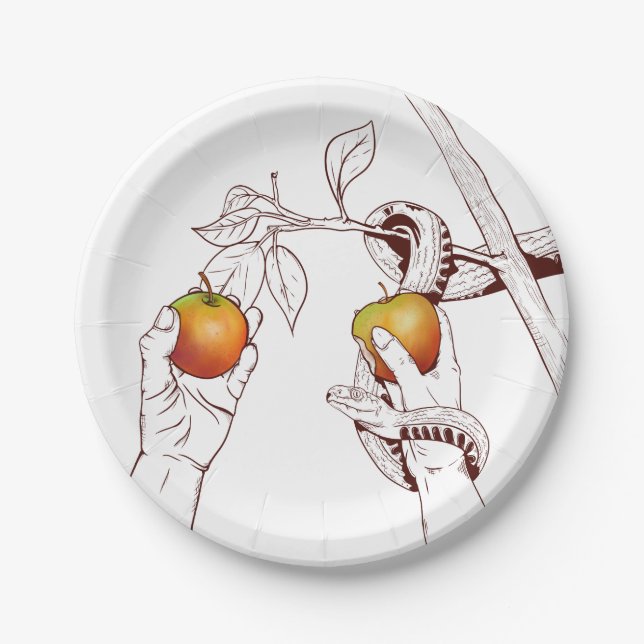 Adam and Eve Picking apples Paper Plate (Front)
