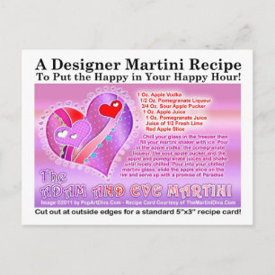 Adam and Eve Valentine Martini Recipe Postcard