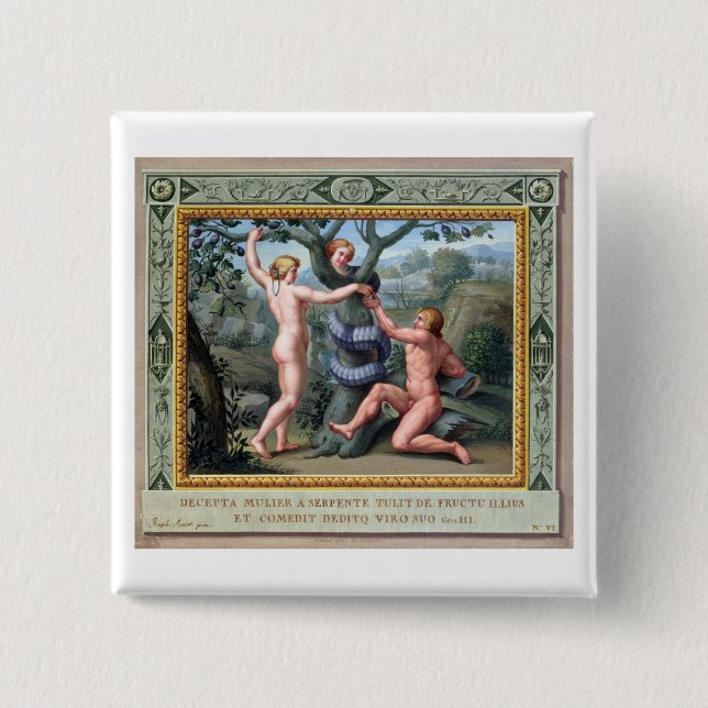 Adam and Eve with the Serpent, illustration from t 15 Cm Square Badge (Front)