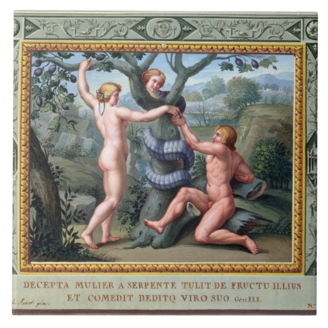 Adam and Eve with the Serpent, illustration from t Tile (Front)