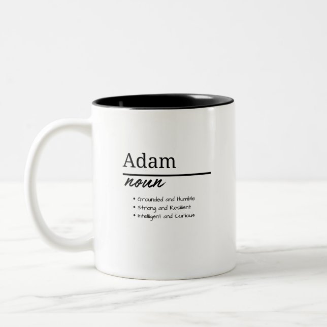 Adam, Boy Personalised Name Definition Two-Tone Coffee Mug (Left)