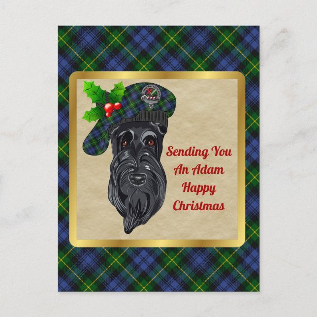 Adam Clan Badge & Tartan Christmas Postcard (Front)