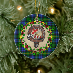 Adam Clan Badge & Tartan Personalised Xmas Ceramic Tree Decoration