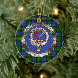 Adam Clan Badge & Tartan Personalized Xmas Ceramic Tree Decoration