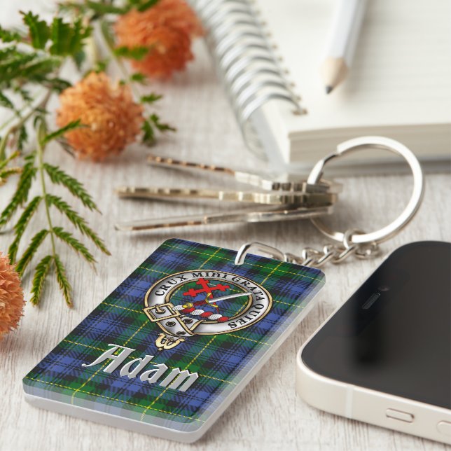 Adam Clan Badge/Tartan Rectangle Key Ring (Front Right)