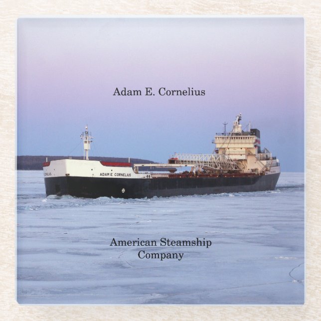 Adam E. Cornelius glass coaster (Front)