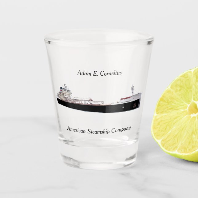 Adam E. Cornelius shot glass (Front)