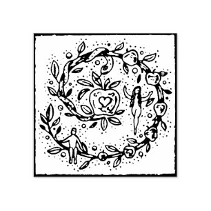 ADAM & EVE, GARDEN OF EDEN, FOLK ART RUBBER STAMP