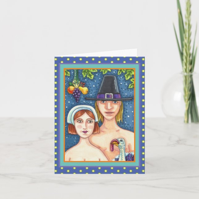 ADAM & EVE PILGRIMS, WHIMSY THANKSGIVING Blank Card (Front)