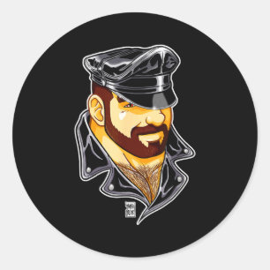 Adam Likes Leather Hat  Classic Round Sticker