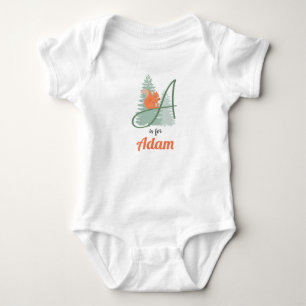 Adam Name Reveal Letter A Woodland Boy Squirrel Baby Bodysuit