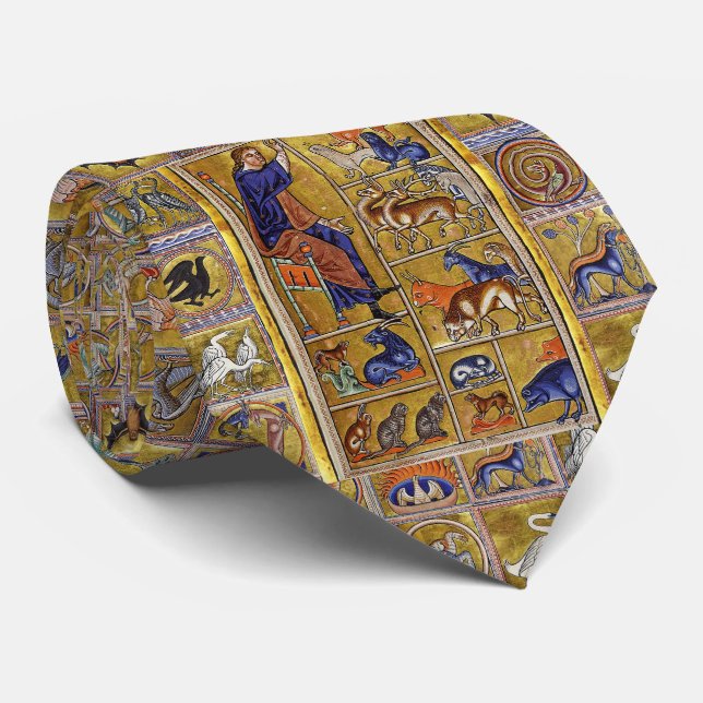 ADAM NAMING ANIMALS,MEDIEVAL BESTIARY,DEERS,LIONS  TIE (Rolled)