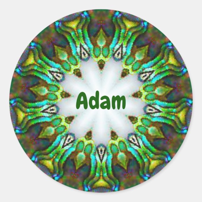 ADAM ~ Personalized Paua Shell Fractal ~  Classic Round Sticker (Front)