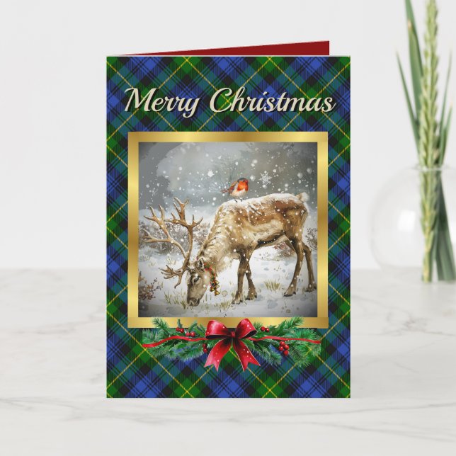 Adam Stag & Robin Tartan Personalised  Holiday Card (Front)