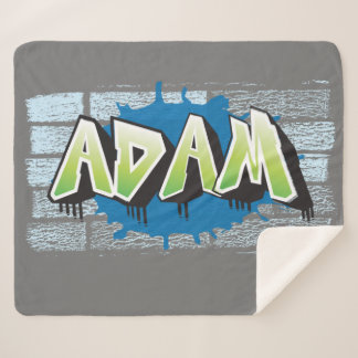 Adam Your Name Graffiti Brick Wall Stylized Sherpa Blanket