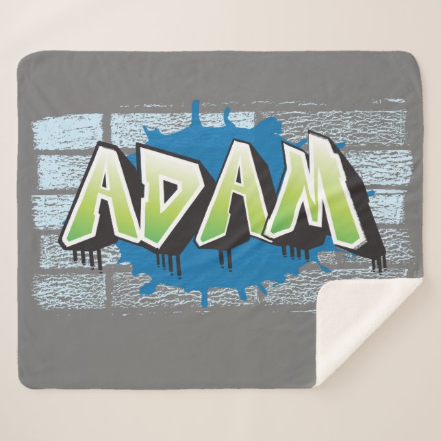 Adam Your Name Graffiti Brick Wall Stylized Sherpa Blanket (Front (Horizontal))