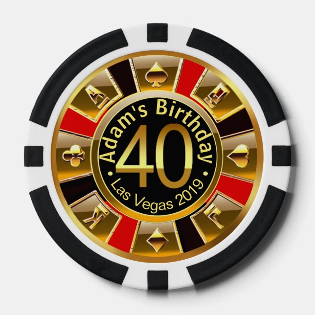Adam's 40th bday red gold black poker chip (Front)