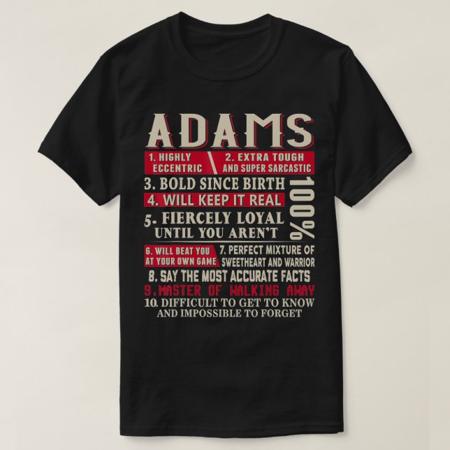 Adams Name Gift Adams  Adams Surname  T-Shirt (Design Front)