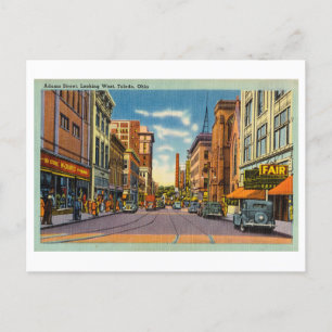 Adams Street Scene in Toledo, Ohio, Vintage Travel Postcard