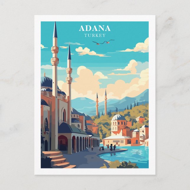 Adana, Turkey Travel Retro Illustration Postcard (Front)