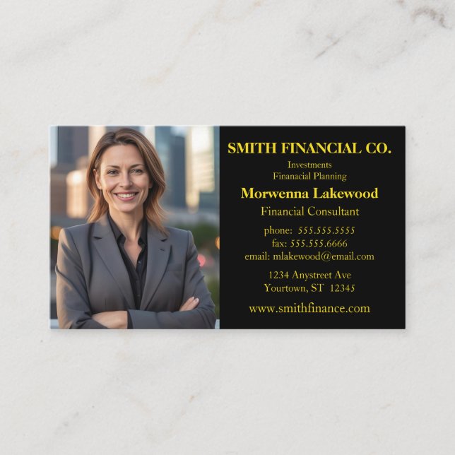Adaptable Photo Professional Gold and Black Business Card (Front)