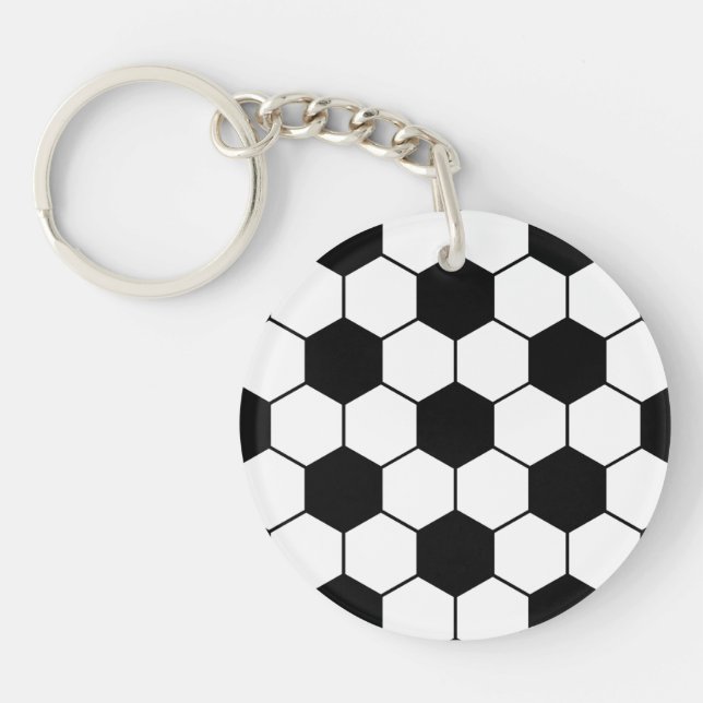Adapted Soccer Ball pattern Black White Key Ring (Front)
