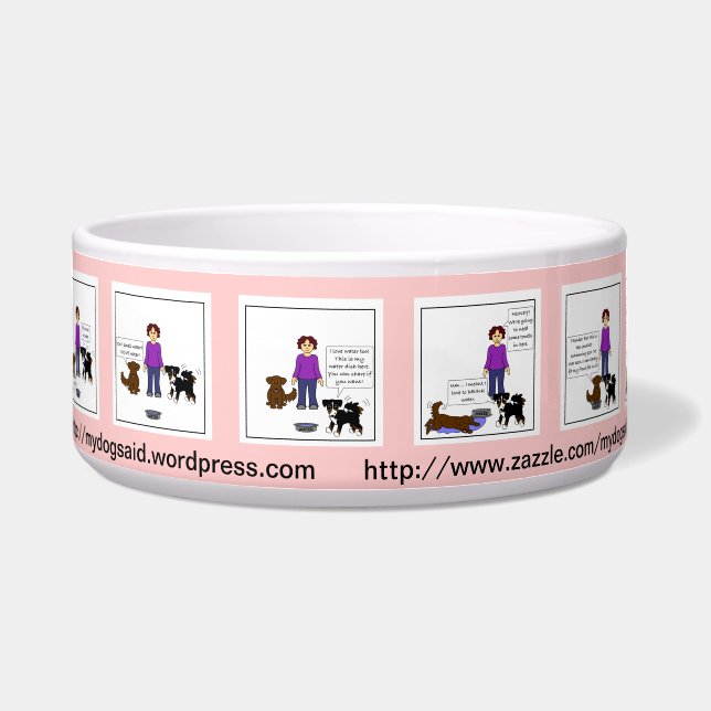 Ada's New Pool cartoon dog dish - pink (Front)