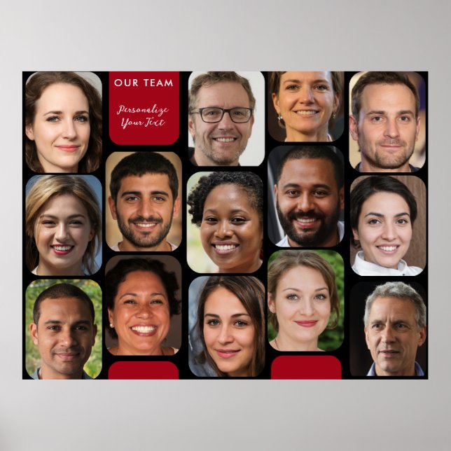   Add 14 Photos Classy Red & Black Modern Our Team Poster (Front)