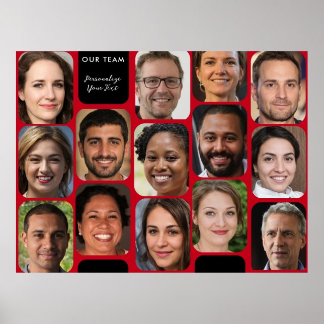   Add 14 Photos Classy Red & Black Modern Our Team Poster (Front)