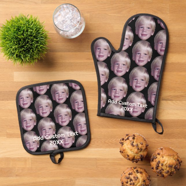 Add 1 Floating Head Photo All Over Pattern Oven Mitt & Pot Holder Set (Top Down)