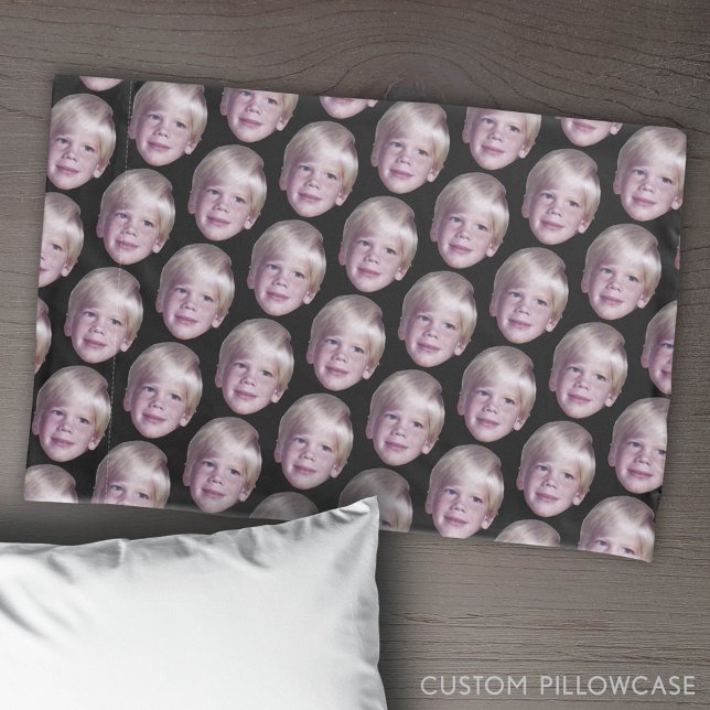 Add 1 Floating Head Photo Half Drop Pattern black Pillowcase (Custom Pillowcase with Photo Collage)