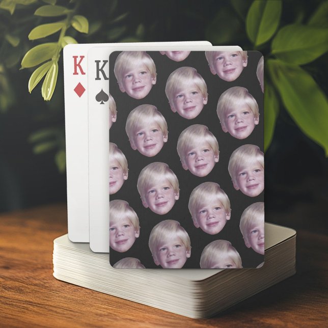 Add 1 Floating Head Photo Half Drop Pattern black Playing Cards (Custom Poker Playing Cards)