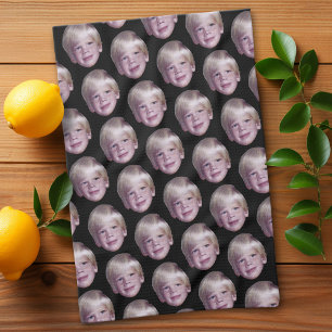 Add 1 Floating Head Photo Half Drop Pattern black Tea Towel
