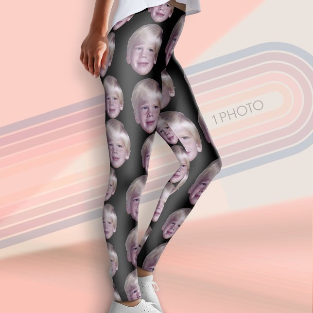 Add 1 Floating Head Photo - Random Pattern black Leggings (Custom Leggings with 1 Photo)