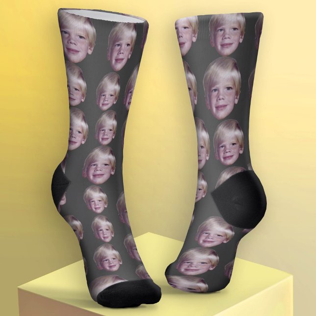 Add 1 Floating Head Photo - Random Pattern grey Socks (Custom Photo Socks)
